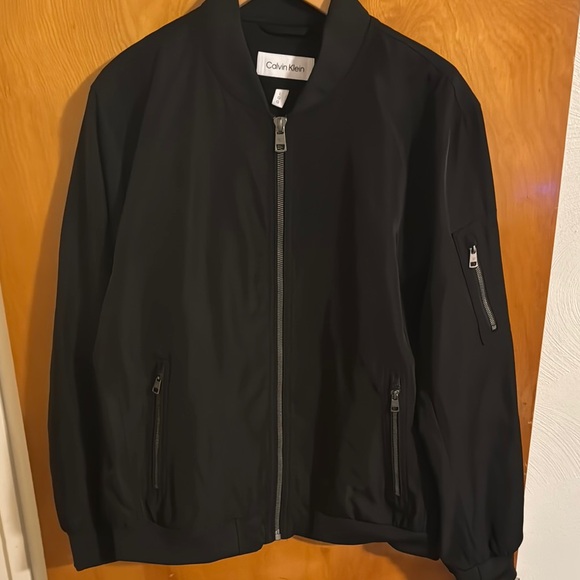 Calvin Klein Bomber Jacket Mens Large Black Zip Pockets - Picture 1 of 5